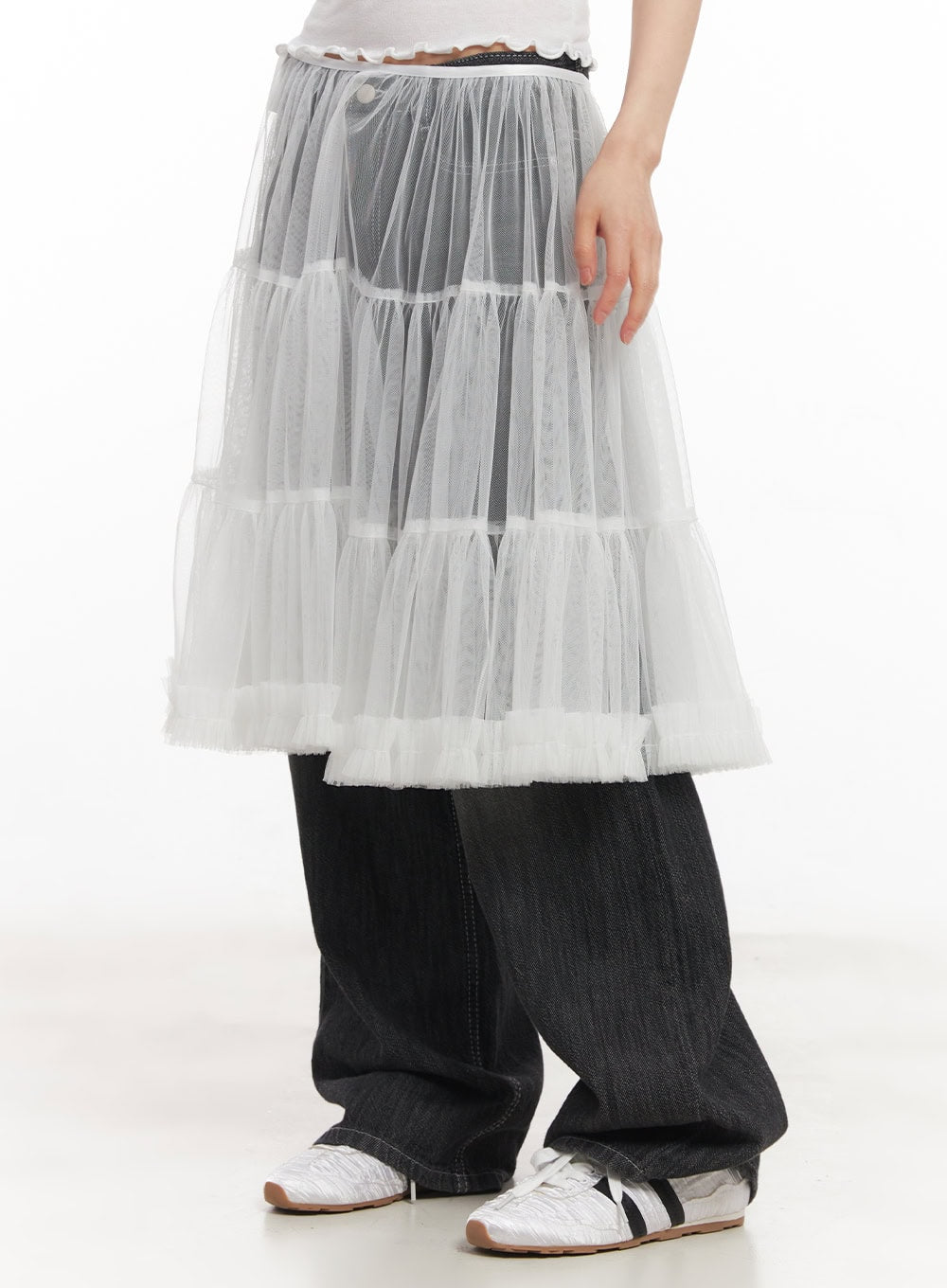 Mesh Tiered Midi Skirt CA523