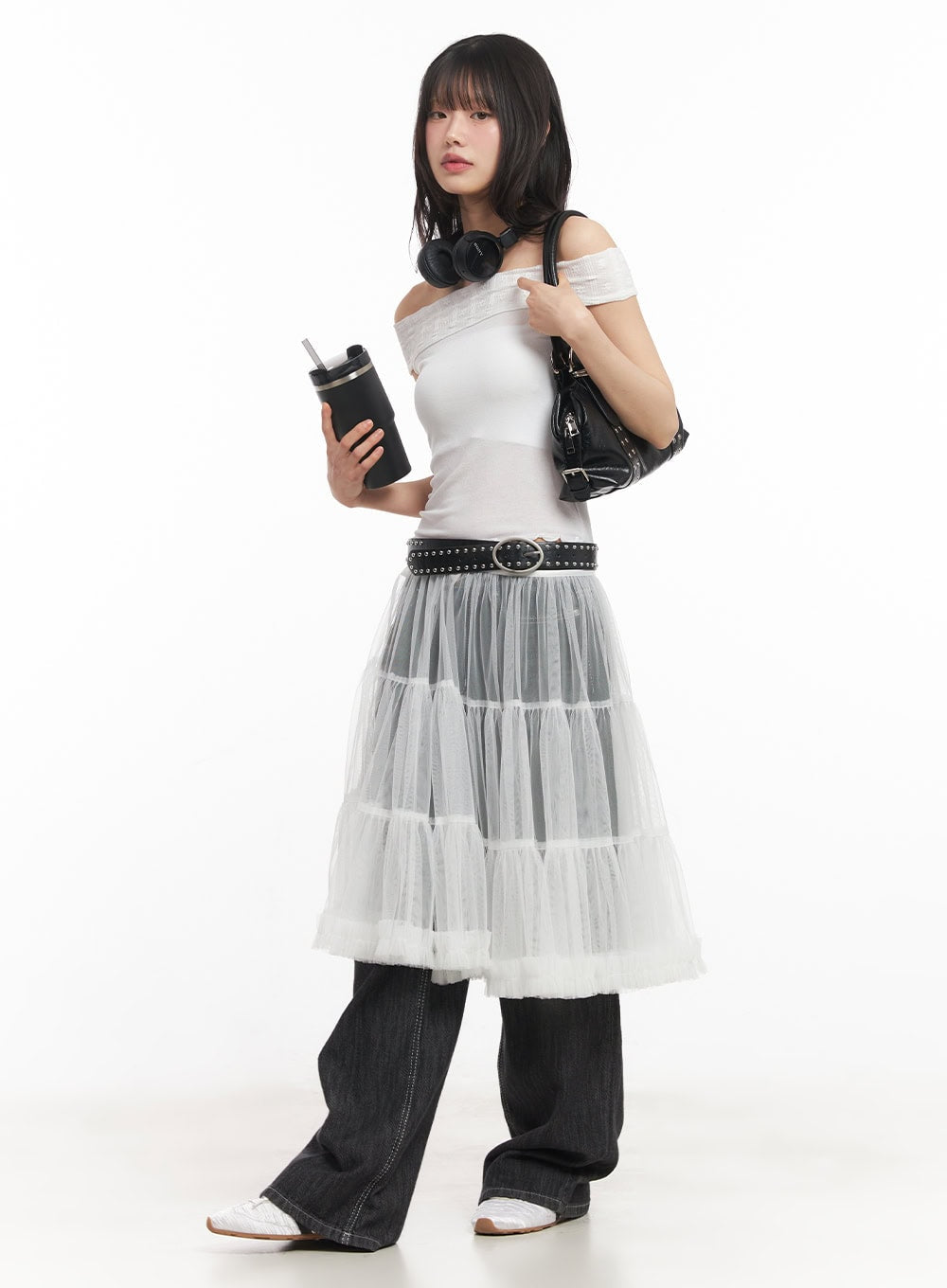 Mesh Tiered Midi Skirt CA523