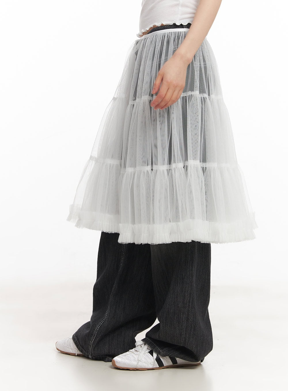 Mesh Tiered Midi Skirt CA523