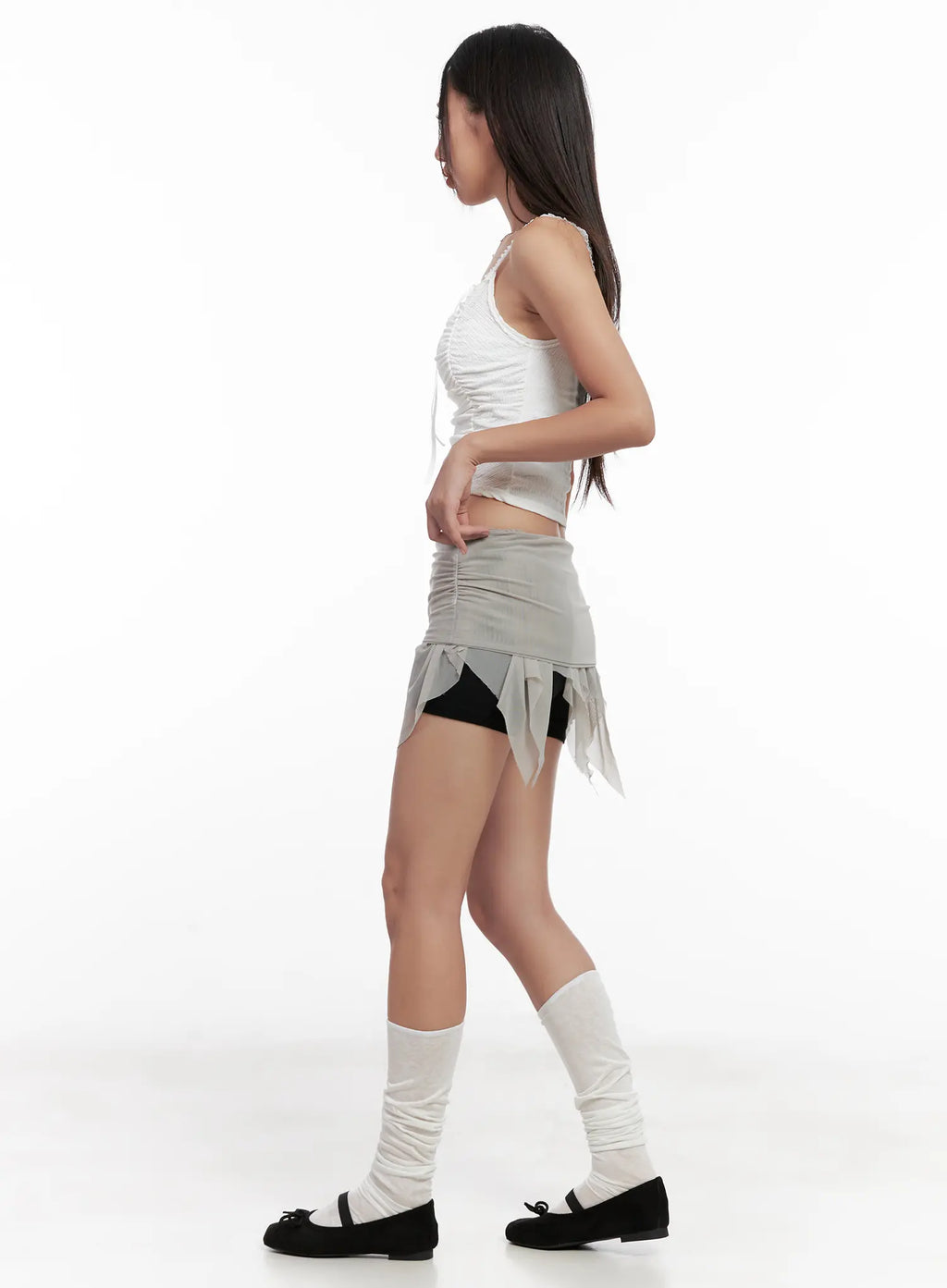 Sheer Frill Asymmetric Mini Skirt CL518