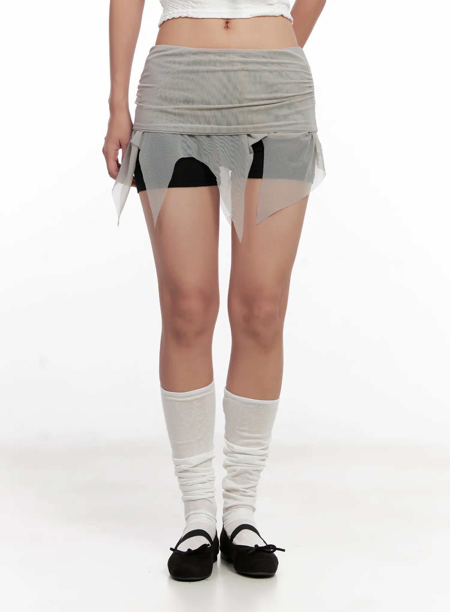 Sheer Frill Asymmetric Mini Skirt CL518